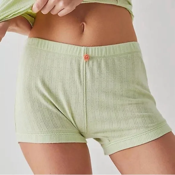 Free People Intimately Lime Sorbetto Ribbed Lounge Shorts Size L NWT - Picture 1 of 5
